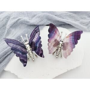 Rainbow Fluorite Butterfly Wings Crystal Carving